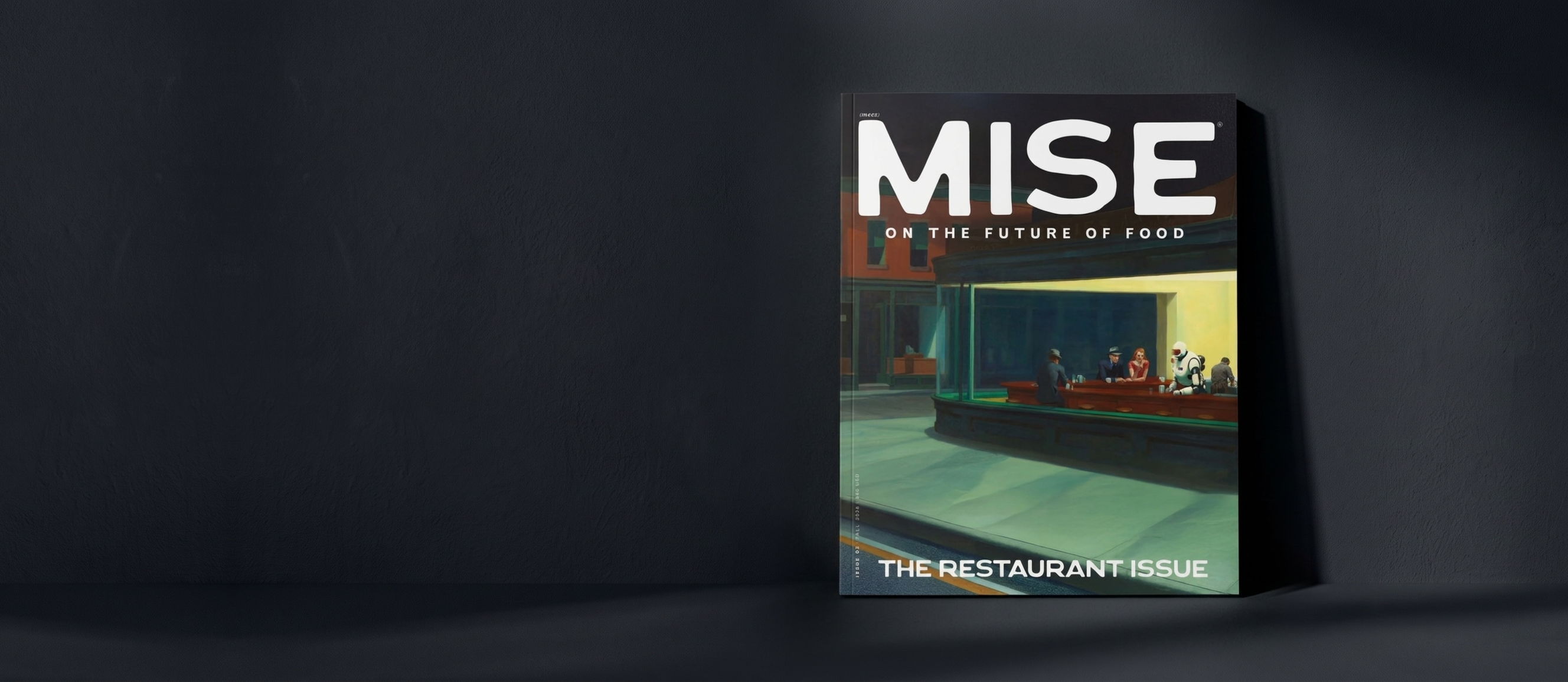 MISE 02 The Restaurant Issue cover against a dark wall, wide homepage hero